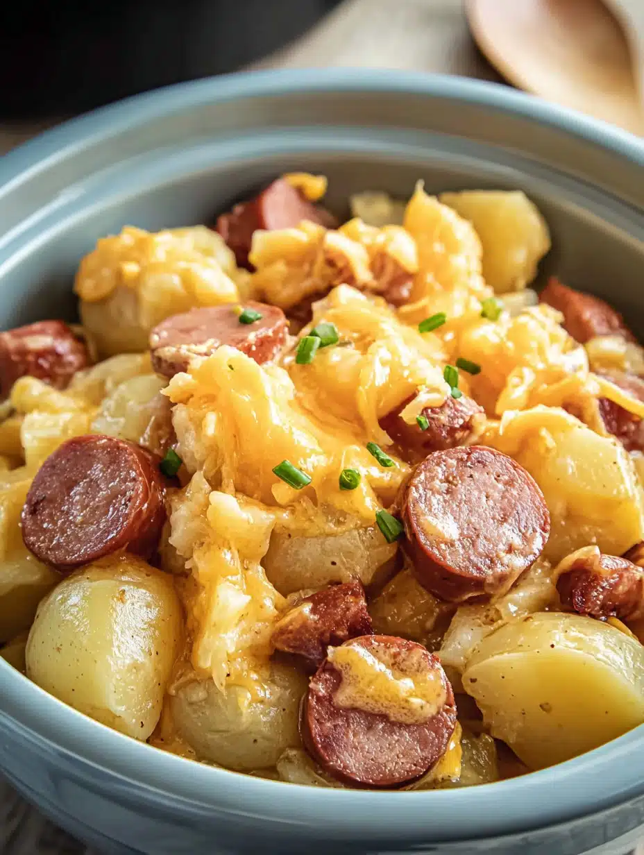 Easy Crockpot Cheesy Potatoes and Kielbasa