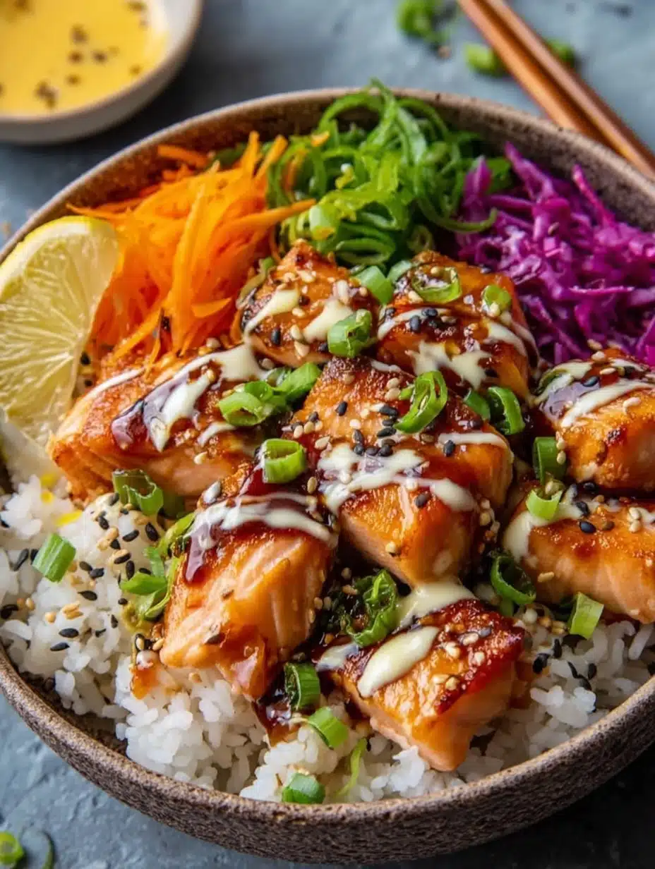 Golden Salmon Rice Bowl with Crunchy Edges