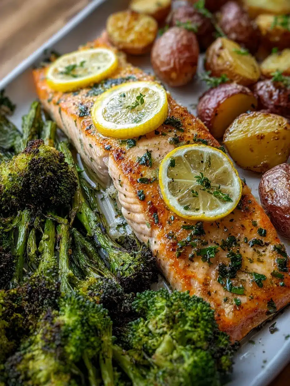 Lemon Butter Salmon with Crispy Potatoes and Roasted Broccoli Recipe