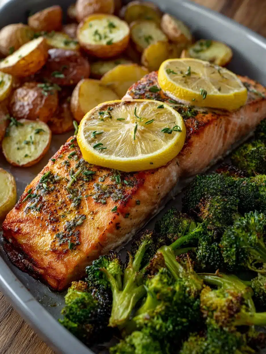 Lemon Butter Salmon with Crispy Potatoes and Roasted Broccoli Recipe