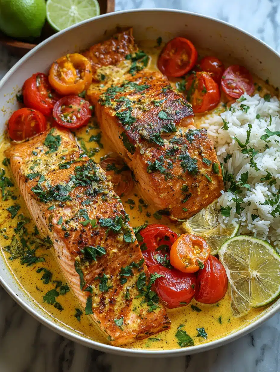 One-Pan Coconut Curry Salmon with Garlic Butter