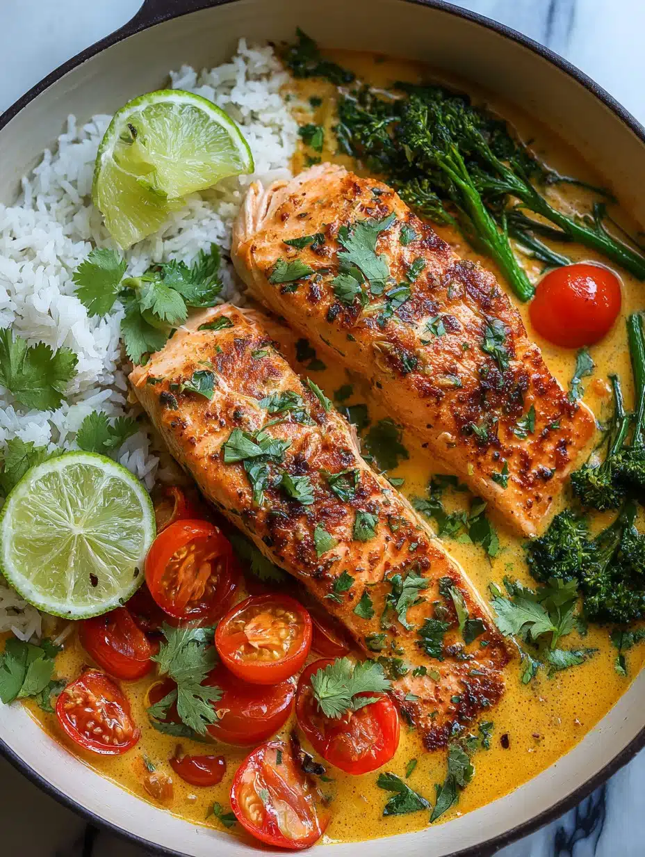 One-Pan Coconut Curry Salmon with Garlic Butter