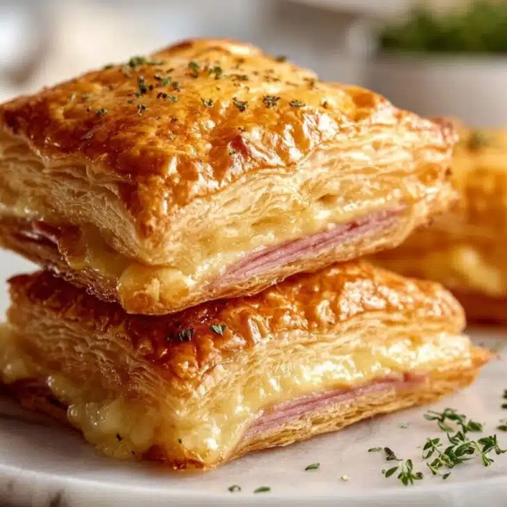Crispy Ham & Cheese Puff Pastry Stacks: Easy, Cheesy Snack