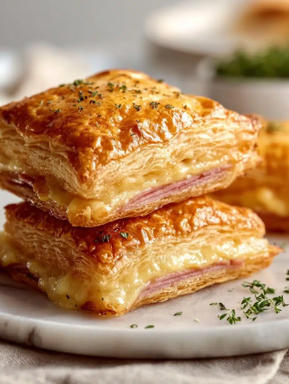 Crispy Ham & Cheese Puff Pastry Stacks