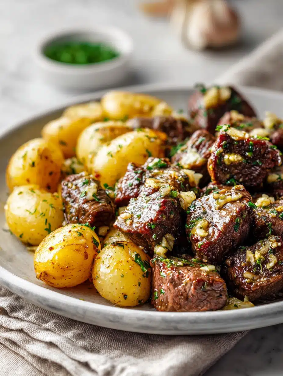 Garlic Butter Beef Bites with Potatoes
