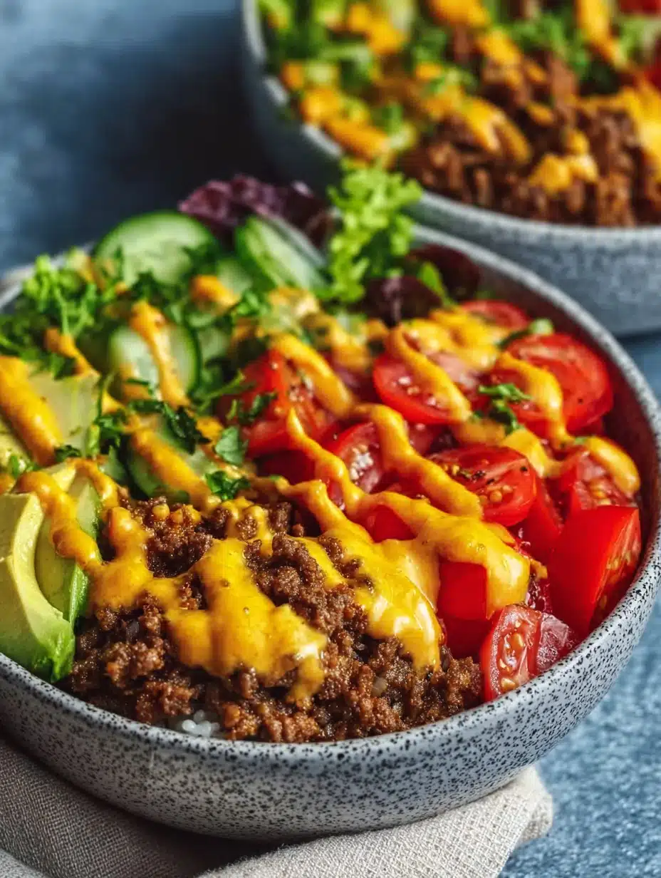 High-Protein Cheeseburger Bowls Recipe – Low-Carb Meal Prep with Ground Beef & Burger Sauce