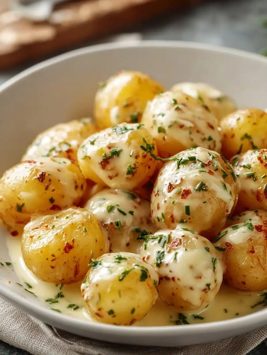 Creamy Garlic Sauce Baby Potatoes Recipe