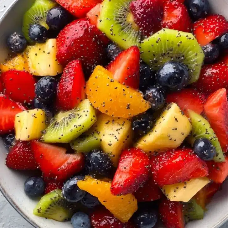 Fresh Fruit Salad with Honey Lime Poppy Seed Dressing