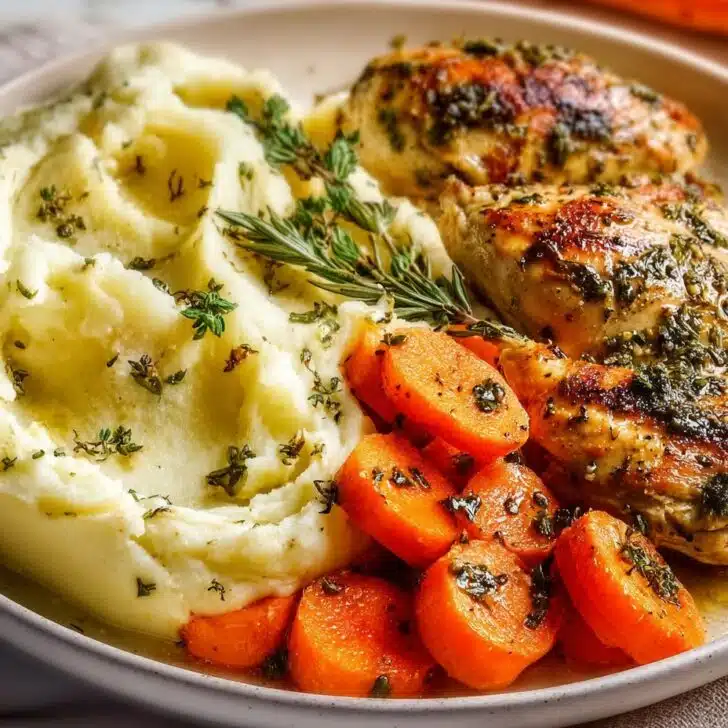 Garlic Herb Chicken with Mashed Potatoes and Glazed Carrots