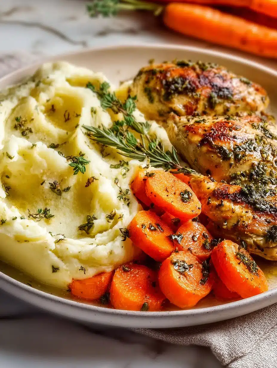 Garlic Herb Chicken with Mashed Potatoes and Glazed Carrots