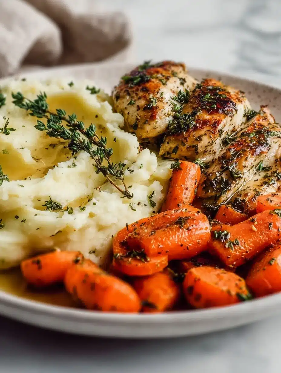 Garlic Herb Chicken with Mashed Potatoes and Glazed Carrots