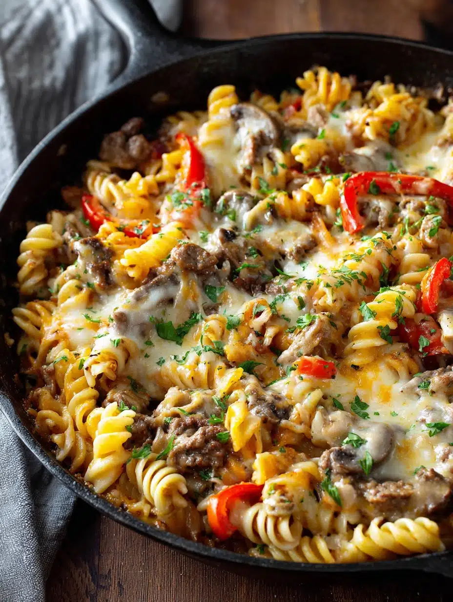 Philly Cheesesteak Pasta Skillet