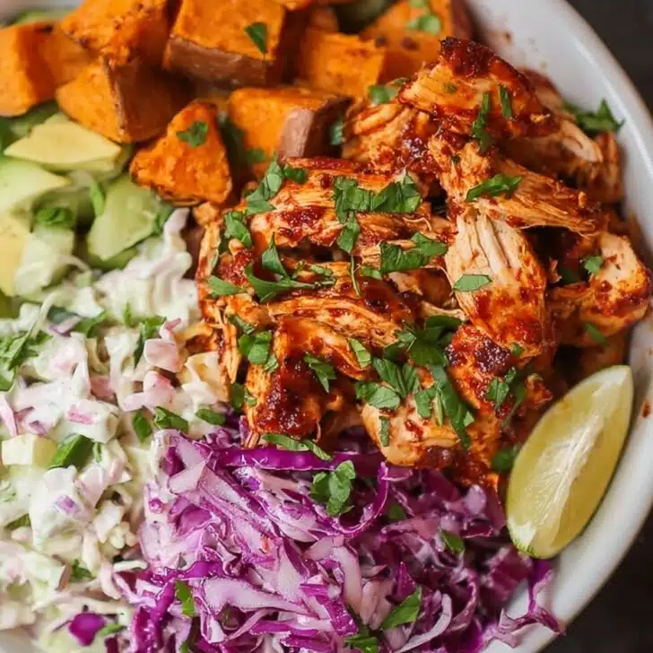 BBQ Chicken Bowls with Sweet Potatoes and Coleslaw (Whole30)