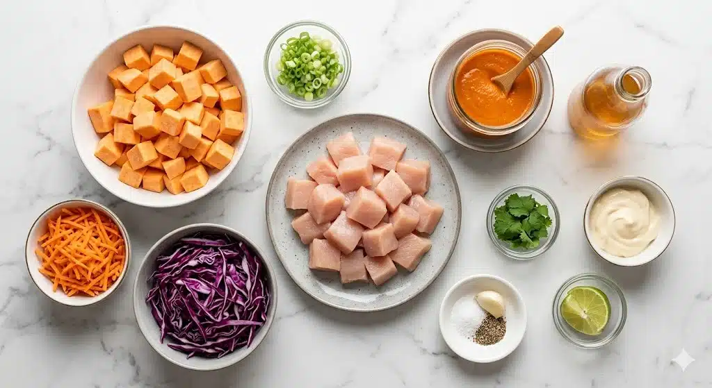 BBQ Chicken Bowls with Sweet Potatoes and Coleslaw (Whole30)