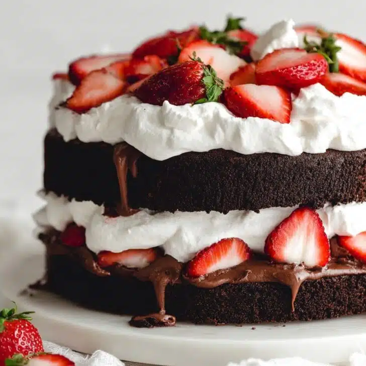 Chocolate Strawberry Whipped Cream Cake