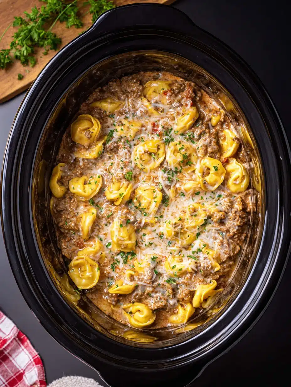 Crockpot Creamy Ground Beef Tortellini