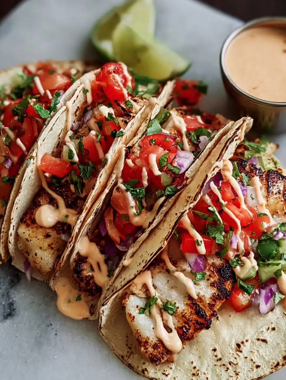 Grilled Fish Tacos with Spicy Mayo & Pico de Gallo