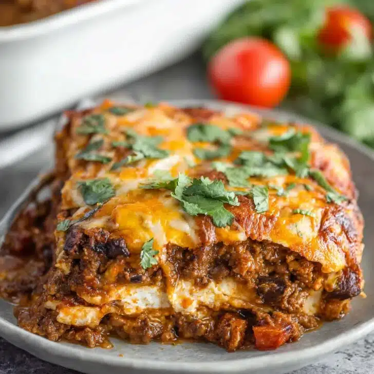 Slow cooker beef enchilada casserole