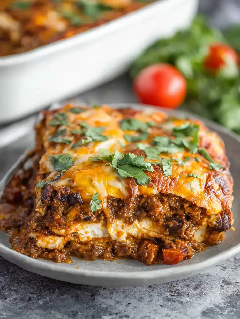 Slow cooker beef enchilada casserole