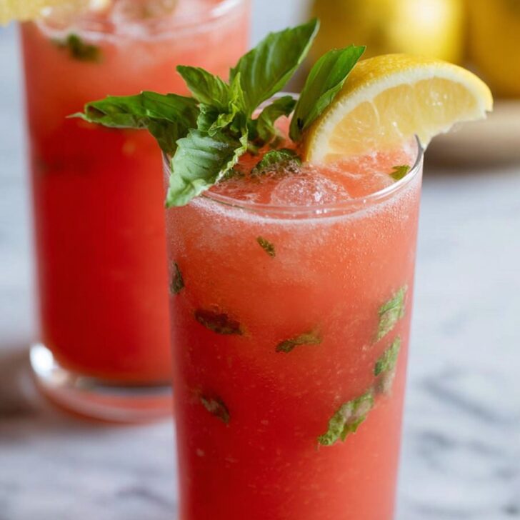 Watermelon Lemonade with Basil and Mint