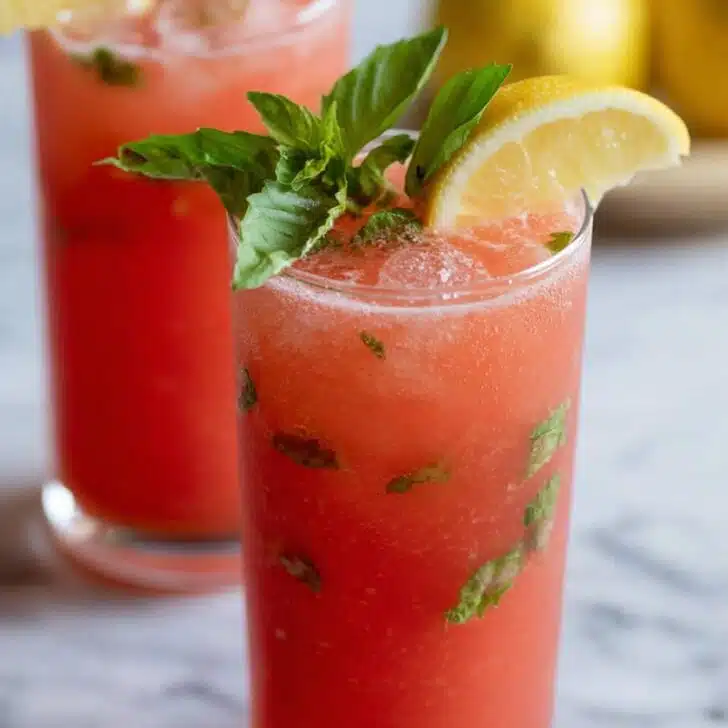Watermelon Lemonade with Basil and Mint