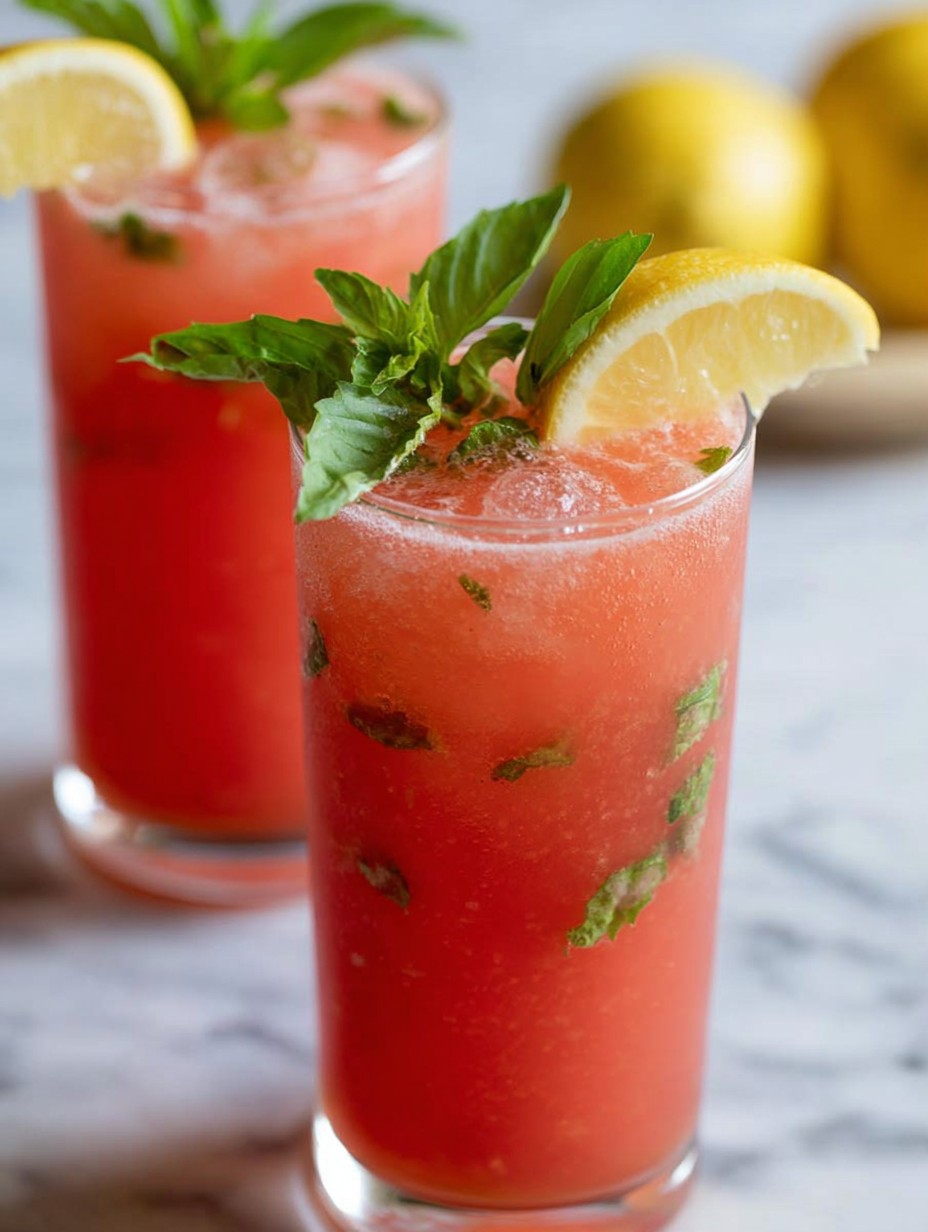 Watermelon Lemonade with Basil and Mint